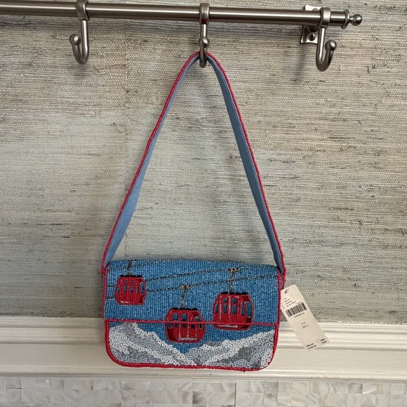NWT new Anthropologie Fiona beaded shoulder bag winter icon ski gondola purse - Picture 3 of 17